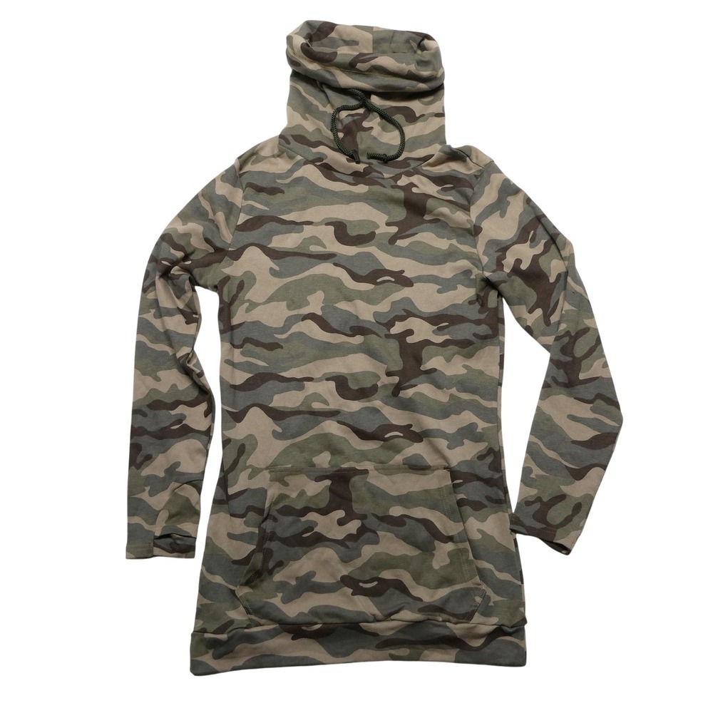 Lily & Lottie Hoodie Sweatshirt Womens XL Green Camo Cowl Neck Kangaroo Pocket